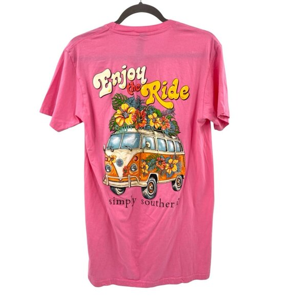SIMPLY SOUTHERN Women's Pink Short Sleeve Enjoy the Ride T-Shirt Medium - Picture 1 of 3